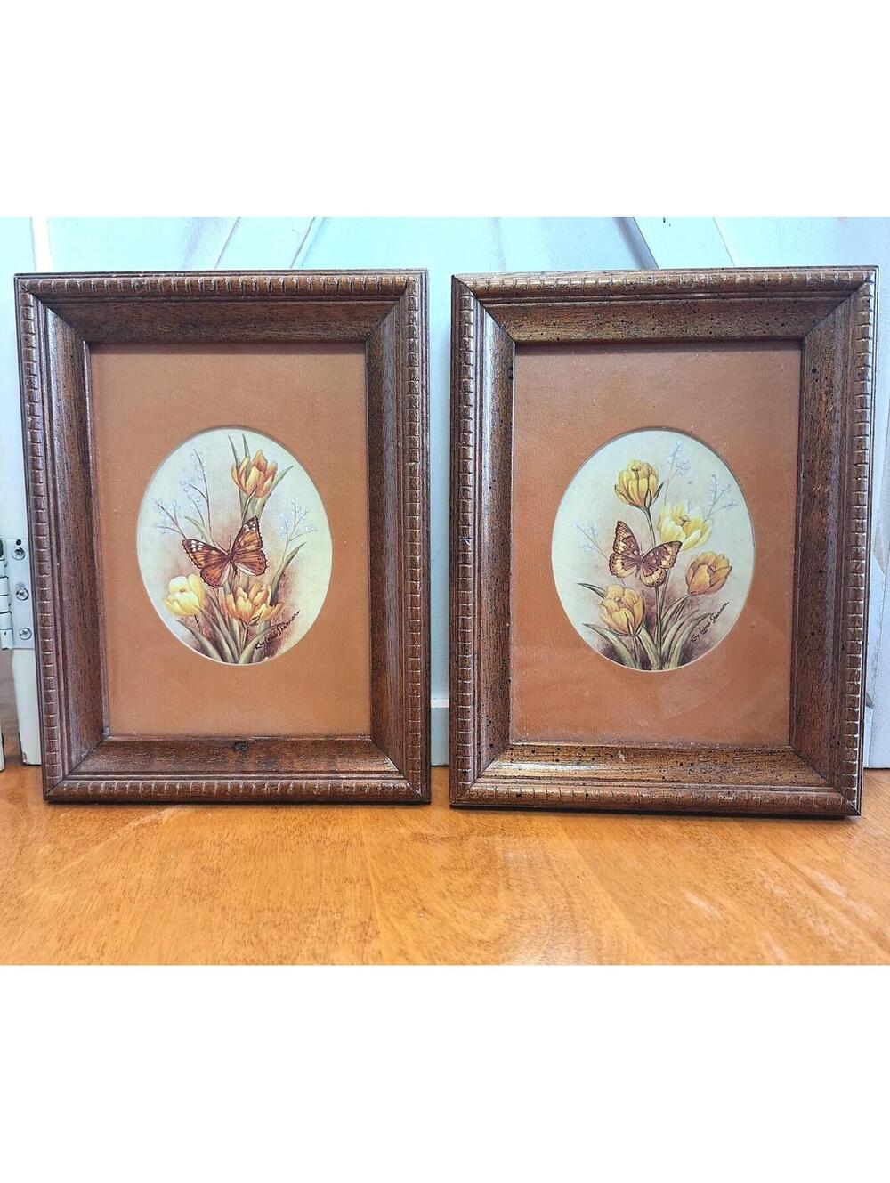 Butterflies Framed Wall Art Kay Lamb Shannon Cottage Farmhouse VTG 6.5" X 8.5"